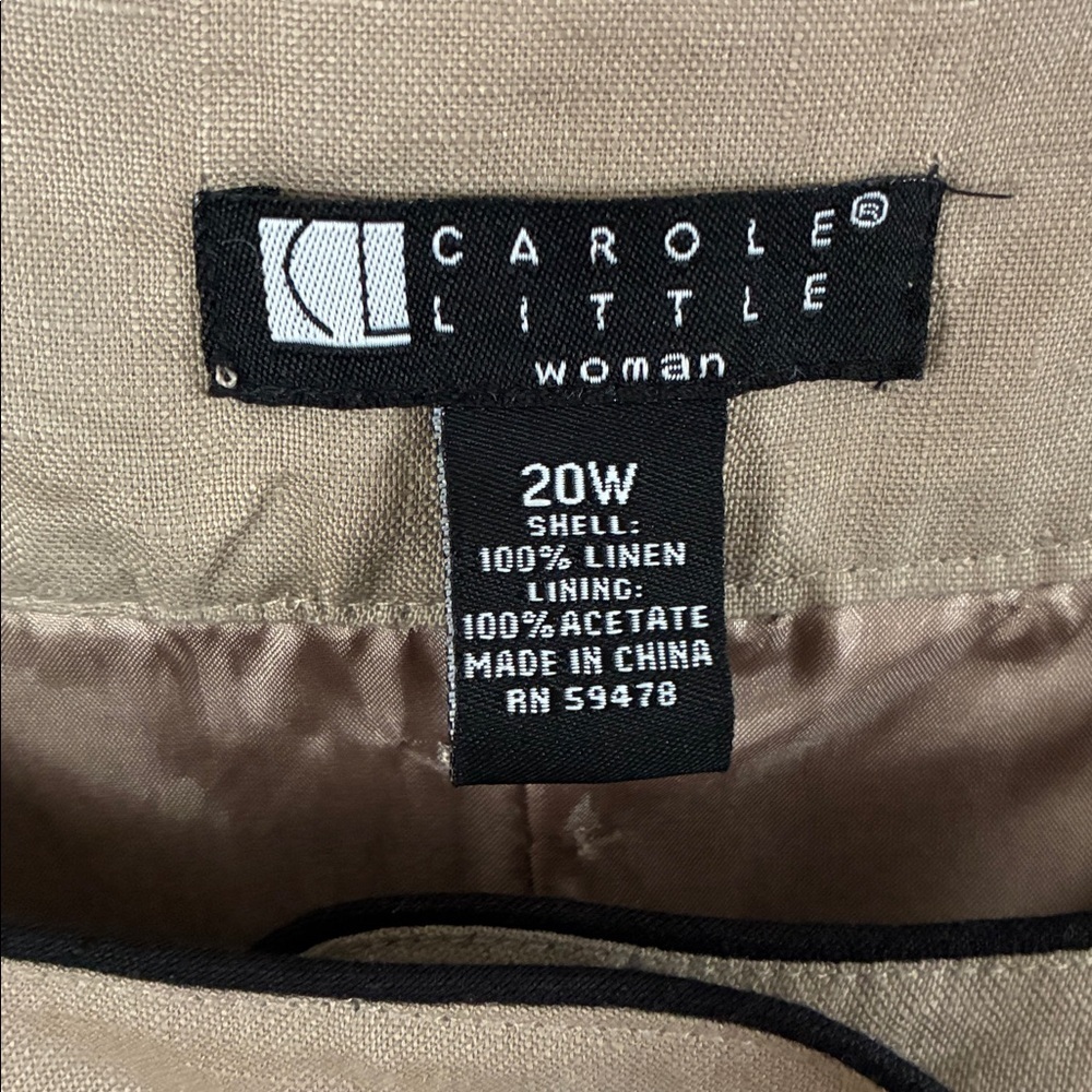 Carole Little Linen Tan Dress with Black Accents Sz 20 - Picture 2 of 4